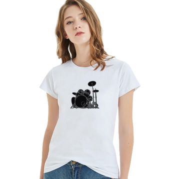 Qivi The Perfect Drummer Metal Rock Music Baskılı Beyaz Örme Kadın T-shirt