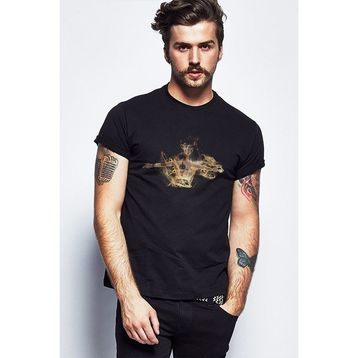 Qivi Thumb One Piece Baskılı Siyah Erkek Örme T-shirt