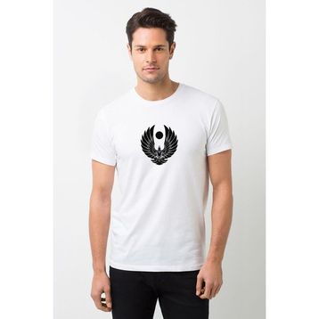 Qivi Trek Online Romulan Klingon Logo Baskılı Beyaz Erkek Örme T-shirt