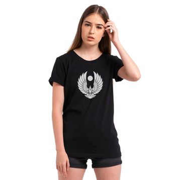 Qivi Trek Online Romulan Klingon Logo Baskılı Siyah Örme Kadın T-shirt