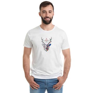 Qivi Triangles Deer Geyik Baskılı Beyaz Erkek Örme T-shirt