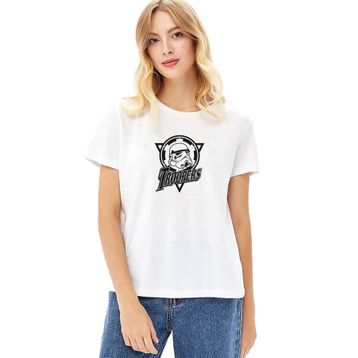 Qivi Trojan Truva Baskılı Beyaz Örme Kadın T-shirt