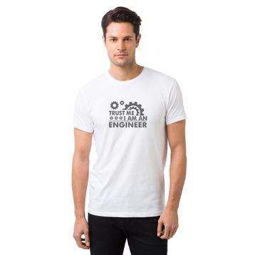 Qivi Trust Me I'm An Engineer Baskılı Beyaz Erkek Örme T-shirt