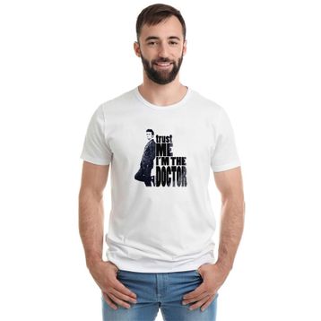 Qivi Trust Me I'm The Doctor Doctor Baskılı Beyaz Erkek Örme T-shirt