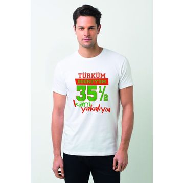 Qivi Türküm Doğruyum Karşıyakalıyım Izmir 35,5 Baskılı Beyaz Erkek Örme T-shirt