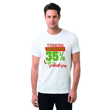 Qivi Türküm Doğruyum Karşıyakalıyım Izmir 35,5 Baskılı Beyaz Erkek Örme T-shirt