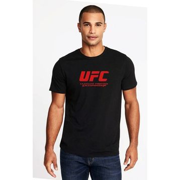 Qivi Ufc Logo Baskılı Siyah Erkek Örme T-shirt