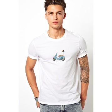 Qivi Vespa Lexington Baskılı Beyaz Erkek Örme T-shirt