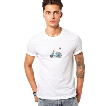 Qivi Vespa Lexington Baskılı Beyaz Erkek Örme T-shirt
