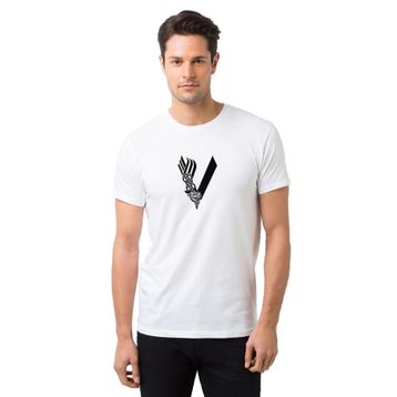 Qivi Vikings Baskılı Beyaz Erkek Örme T-shirt