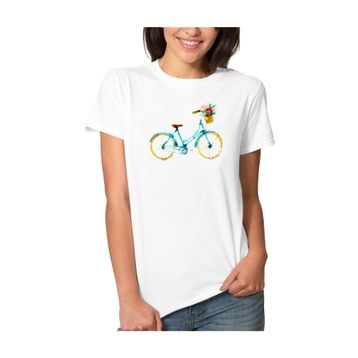 Qivi Watercolor Bicycle Kadın Beyaz T-shirt