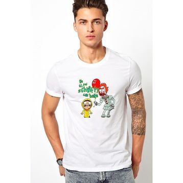Qivi We All See And Morty Clown Baskılı Beyaz Erkek Örme T-shirt