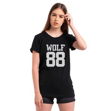 Qivi Wolf 88 Baskılı Siyah Örme Kadın T-shirt
