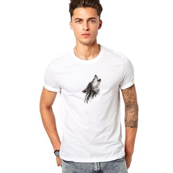 Qivi Wolf Head Tattoo Images Kurt Baskılı Beyaz Erkek Örme T-shirt