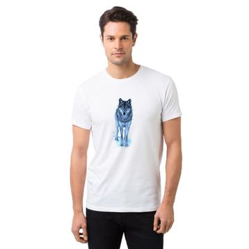 Qivi Wolf Kurt Sibirya Köpek Çizim Baskılı Beyaz Erkek Örme T-shirt