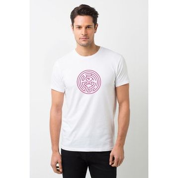 Qivi World Maze Labirent Baskılı Beyaz Erkek Örme T-shirt