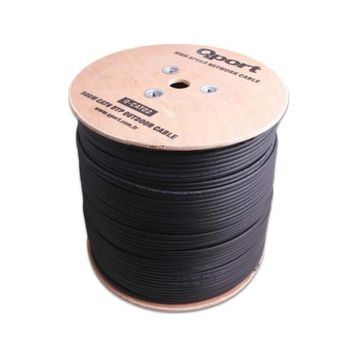 Qport Q-Cat02 Cat6 500 Metre 23 Awg Siyah Makaralı Outdoor Kablo