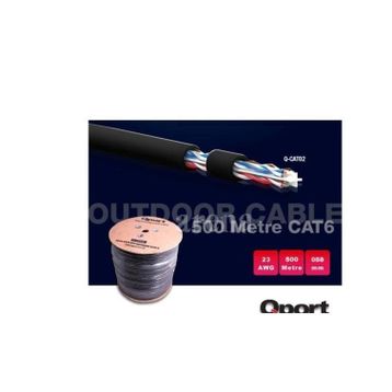 Qport Q-Cat02 Cat6 500 Metre 23 Awg Siyah Makaralı Outdoor Kablo