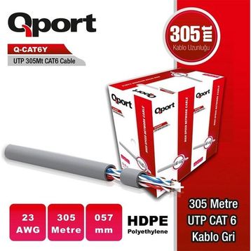 Qport Q-CAT6Y Gri 305 mt 23AWG 0.57 mm Cat6 UTP PE Kablo