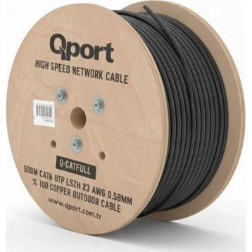 Qport Q-CATFULL Siyah 500 mt Cat6 Outdoor LSZH 23AWG 0.58 mm Bakır Kablo