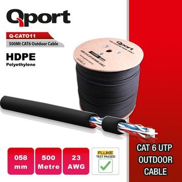 Qport Q-CATO11 Siyah 500 mt Cat6 Outdoor UTP 23AWG 0.58 mm PE Kablo