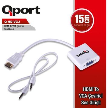 Qport Q-HD-VGJ HDMI To VGA Çevirici Ses ve Güç Girişi Kablosu