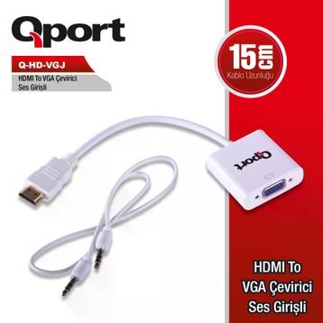 Qport Q-HD-VGJ HDMI To VGA Çevirici Ses ve Güç Girişi Kablosu