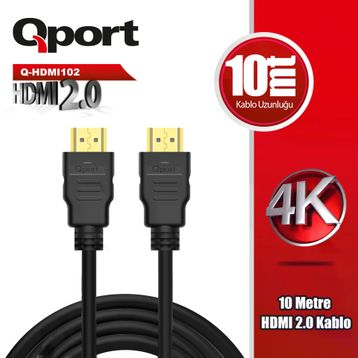 Qport Q-HDMI102 10 mt 2.0 V Altın Uçlu HDMI Kablo