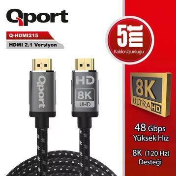 Qport Q-HDMI215 5 mt 2.1V 8K Altın Uçlu Örgülü HDMI Kablo