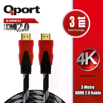 Qport Q-HDMI33 Altın Uçlu 3 mt 4K 2.0 HDMI Kablo