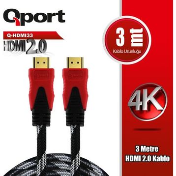 Qport Q-HDMI33 Altın Uçlu 3 mt 4K 2.0 HDMI Kablo
