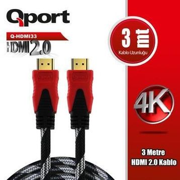 Qport Q-HDMI33 Altın Uçlu 3 mt 4K 2.0 HDMI Kablo