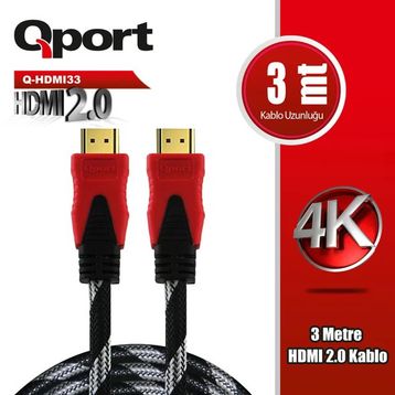 Qport Q-HDMI33 Altın Uçlu 3 mt 4K 2.0 HDMI Kablo