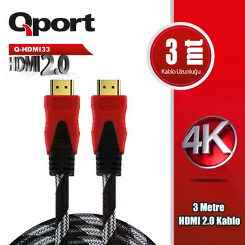 Qport Q-HDMI33 Altın Uçlu 3 mt 4K 2.0 HDMI Kablo