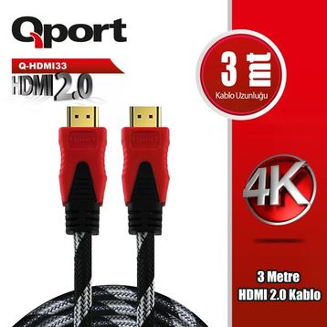 Qport Q-HDMI33 Altın Uçlu 3 mt 4K 2.0 HDMI Kablo