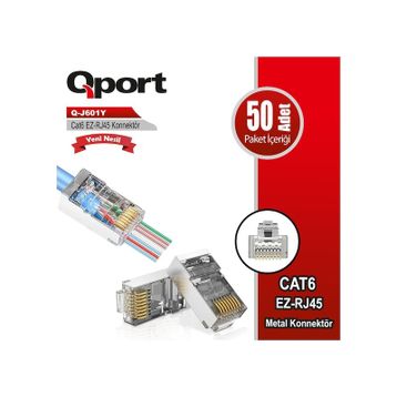 Qport Q-J601y Cat6 50 Lik Paket Ez-Rj45 Metal Yeni Nesil Konnektör