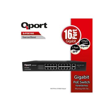 Qport Q-POE16G 16 Port 10/100/1000 Mbps Gigabit PoE Switch