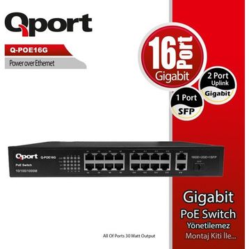 Qport Q-POE16G 16 Port 10/100/1000 Mbps Gigabit PoE Switch