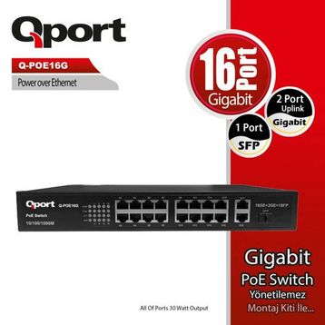 Qport Q-POE16G 16 Port 10/100/1000 Mbps Gigabit PoE Switch