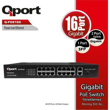 Qport Q-POE16G 16 Port 10/100/1000 Mbps Gigabit PoE Switch