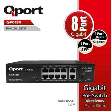 Qport Q-POE8G 8 Port 10/100/1000 Mbps Gigabit PoE Switch