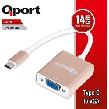 Qport Q-TV Type-C M TO VGA F 1920x1080P 60Hz Çevirici Adaptör