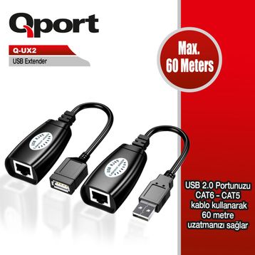Qport Q-UX2 60 m Cat5/Cat6 USB 2 Adet Extender Dönüştürücü