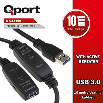 Qport Q-UZ3100 USB 3.0 10 mt Uzatma Kablosu Yenileyici