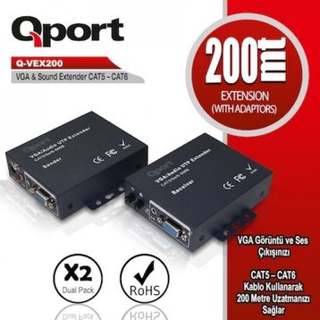 Qport Q-VEX200 200 mt VGA Extender 2'li Bağlantı Kablosu