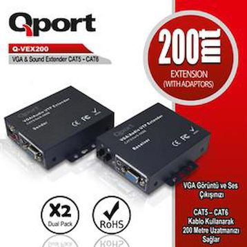 Qport Q-VEX200 200 mt VGA Extender 2'li Bağlantı Kablosu