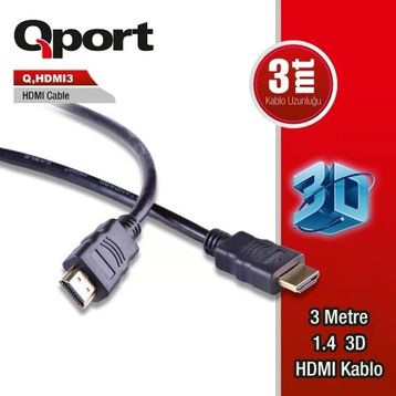 Qport QHDMI3 3 mt 1.4 V Altın Uçlu HDMI Kablo
