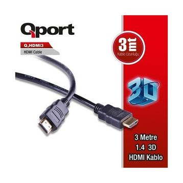 Qport QHDMI3 3 mt 1.4 V Altın Uçlu HDMI Kablo