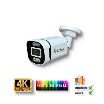 Qromax 4386WS Gece Renkli Gösteren Sesli 6 Warm Ledli 4K Full HD IP Güvenlik Kamerası