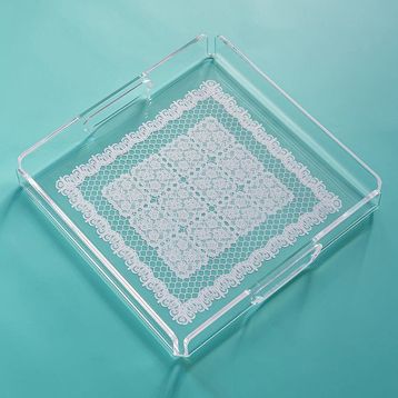 Queen Bee İstanbul QB333300 33x33 CM Dantel Desenli Pleksi Tepsi